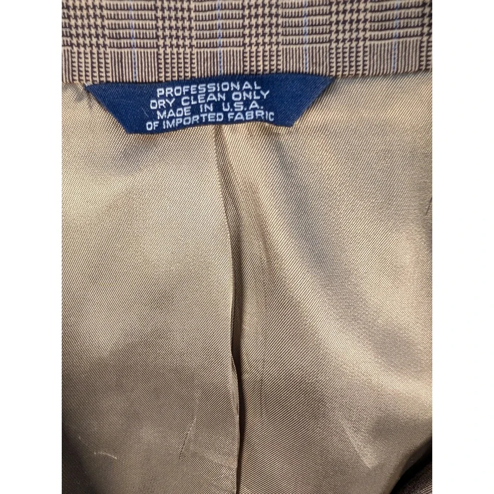 Corbin Suit Mens 48W 42L Tan Glen Plaid 100% Wool 2pc 90s Vintage NWT Defect